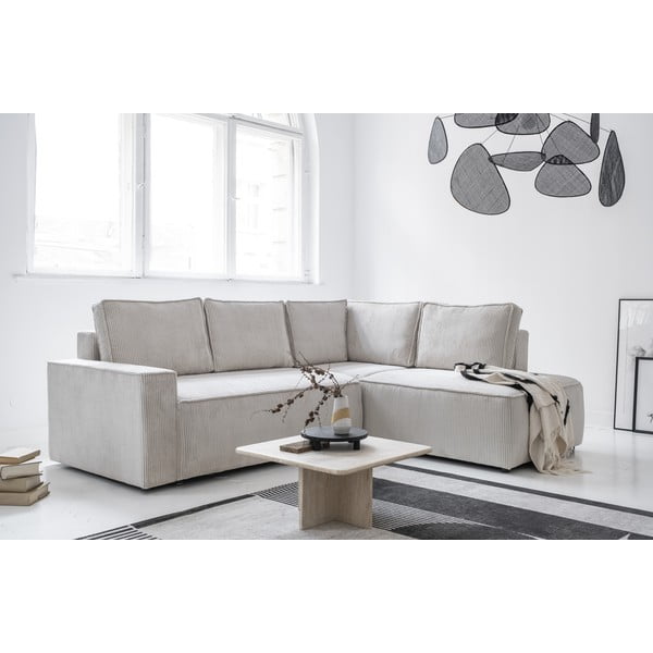 Bela raztegljiva kotna sedežna garnitura iz rebrastega žameta (desni kot) Brave Dave – Miuform-image-3