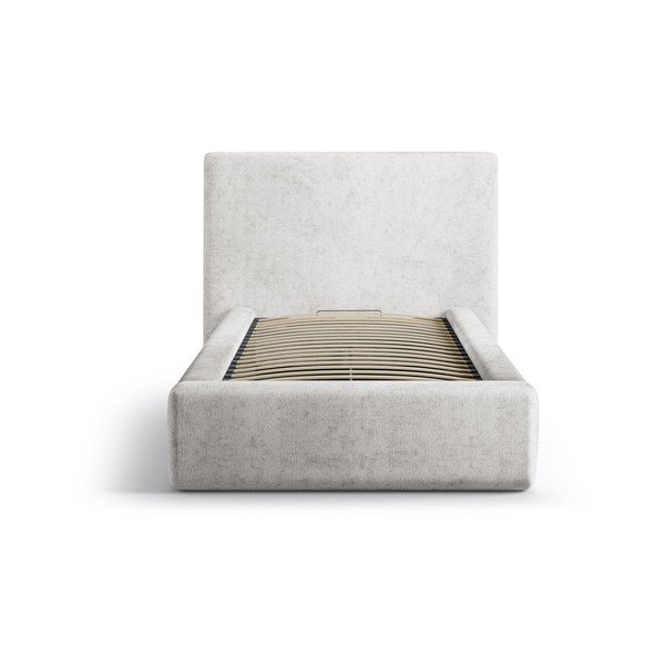 Svetlo siva oblazinjena postelja s prostorom za shranjevanje in z letvenim dnom 90x200 cm Amy – Micadoni -image-3