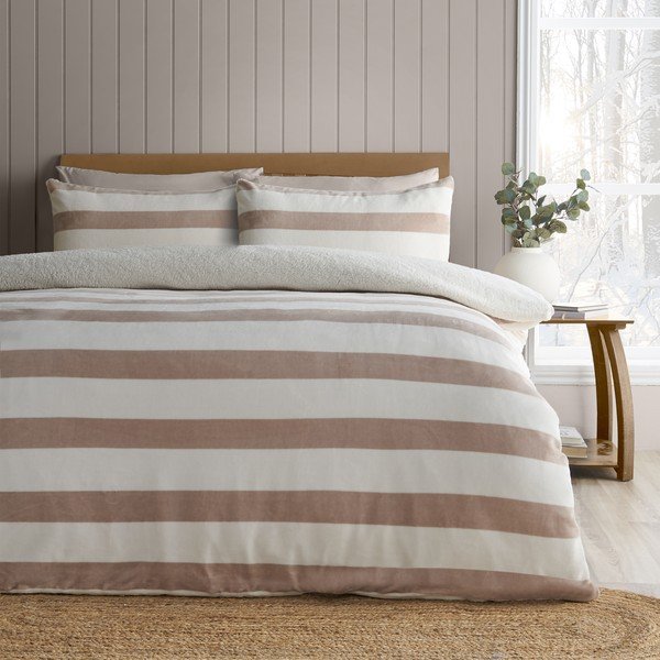 Enojna posteljnina iz sherpa flisa v naravni barvi 135x200 cm Cosy Sherpa Stripe – Catherine Lansfield-image-1
