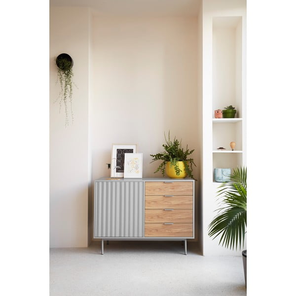 Siva nizka komoda v hrastovem dekorju 108x80 cm Sierra – Teulat-image-1