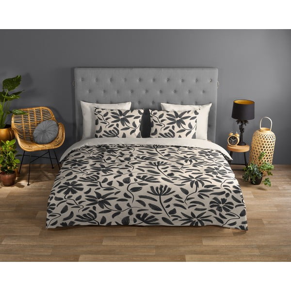 Črna/bež enojna podaljšana bombažna posteljnina 140x220 cm Emilia – Good Morning-image-1