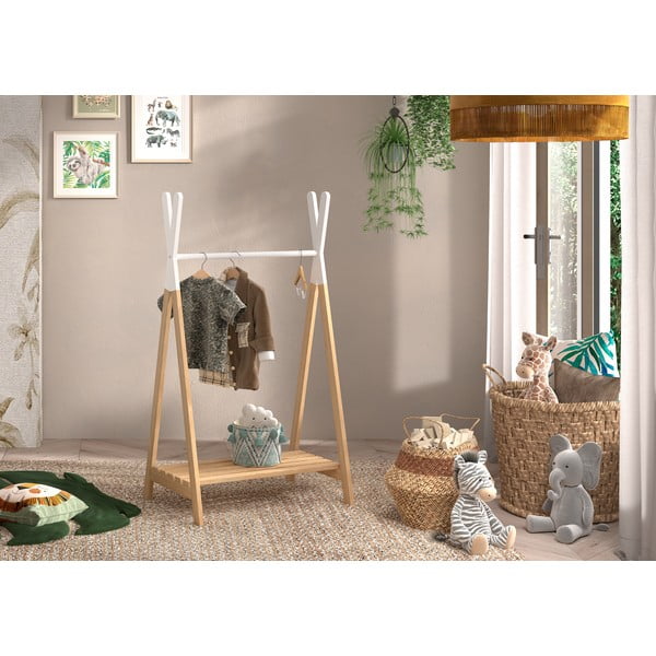 Bel/naraven otroški obešalnik iz masivnega bora KIDDY – Vipack-image-1