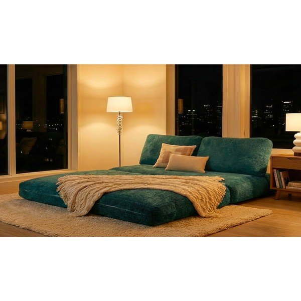 Zelenomodra raztegljiva sedežna garnitura iz tkanine bouclé 150 cm Faster – Mauro Ferretti-image-1