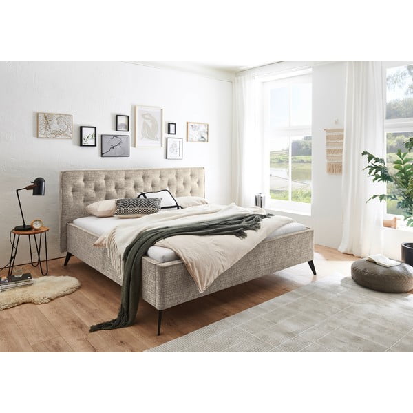 Bež oblazinjena zakonska postelja brez letvenega dna 180x200 cm Alicante – Meise Möbel-image-1