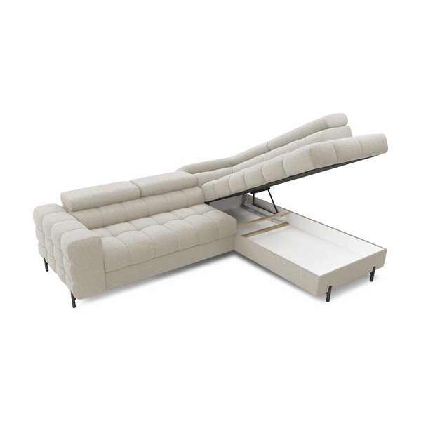 Kremno bela raztegljiva/s prostorom za shranjevanje kotna sedežna garnitura iz tkanine bouclé (desni kot/v obliki črke L) Ferucce – ELTAP-image-4