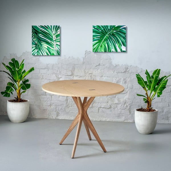 Okrogla raztegljiva jedilna miza z mizno ploščo v jesenovem dekorju 45x90 cm Jubi – Ragaba-image-4