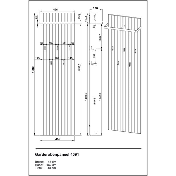 Stenski obešalnik v hrastovem dekorju v naravni barvi 46 cm Libbiano – Germania-image-3