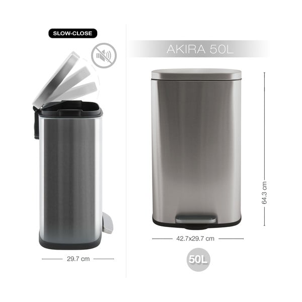 Jeklen koš za smeti v mat srebrni barvi s pedalom 50 l Akira – Spirella-image-4