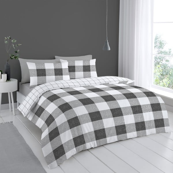 Belo-siva posteljnina 200x135 cm Bold Check - Cloudsoft-image-1