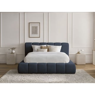 Temno modra oblazinjena zakonska postelja s prostorom za shranjevanje z letvenim dnom 140x190 cm Denali – Bobochic Paris