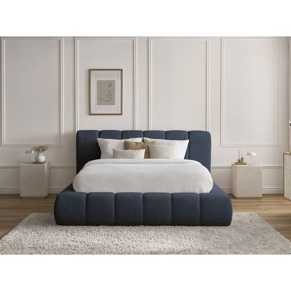 Temno modra oblazinjena zakonska postelja s prostorom za shranjevanje z letvenim dnom 160x200 cm Denali – Bobochic Paris-image-1