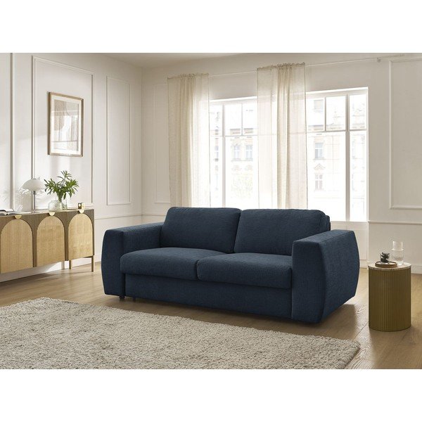 Temno modra sedežna garnitura za spanje/raztegljiva iz šenilje 240 cm Hugo – Bobochic Paris-image-1