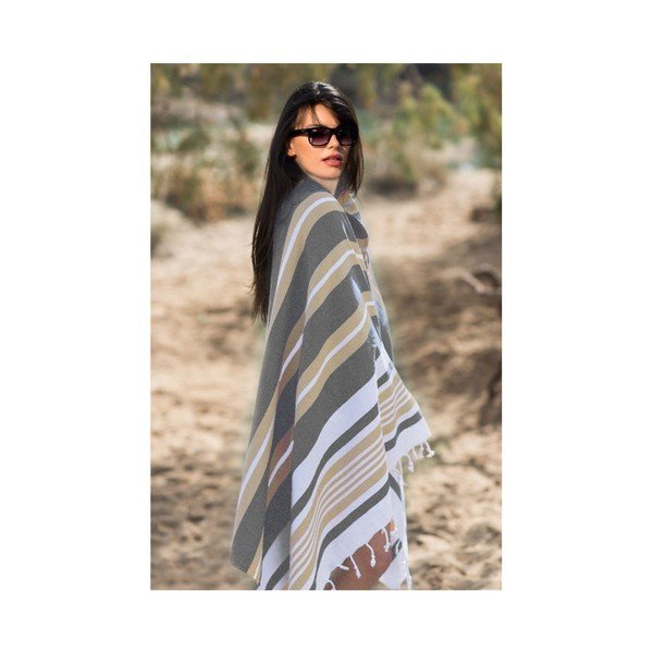 Kate Louise Cotton Collection Line Beige Grey brisača, 100 x 180 cm-image-1