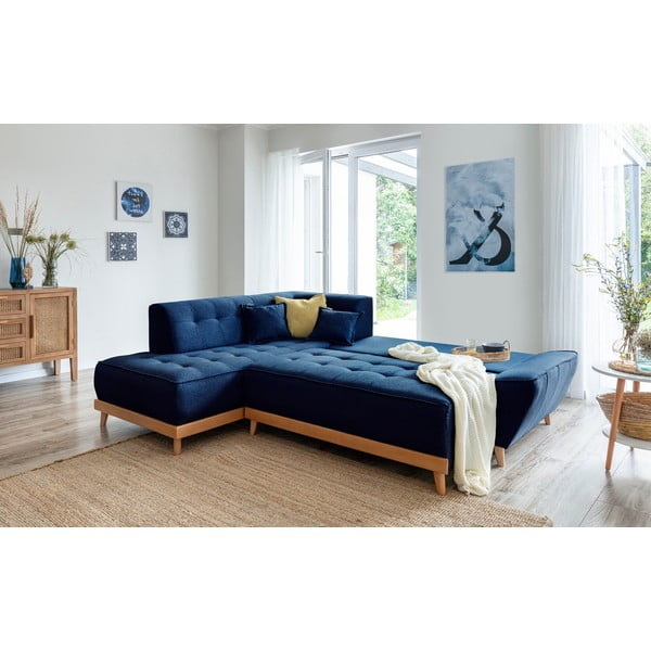 Mornarsko modra raztegljiva sedežna garnitura Miuform Dazzling Daisy L, levi kot-image-4