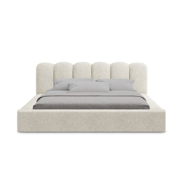Bež oblazinjena zakonska postelja s prostorom za shranjevanje z letvenim dnom 140x200 cm Mano – Makamii-image-3