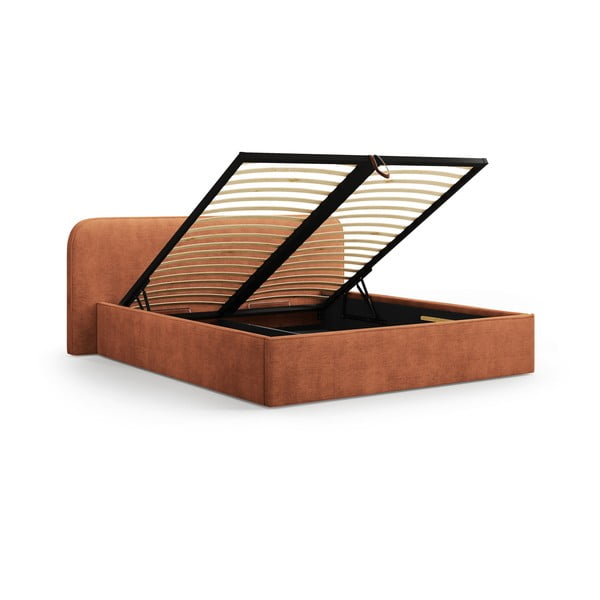 Opečnato oranžna oblazinjena zakonska postelja s prostorom za shranjevanje in z letvenim dnom 160x200 cm Elizabeth – Micadoni -image-2