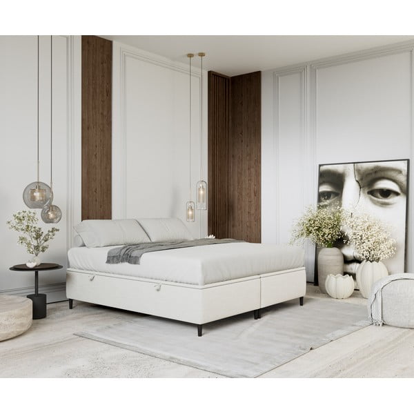 Kremno bela oblazinjena zakonska postelja s prostorom za shranjevanje 180x200 cm Tate – Maison de Rêve-image-1