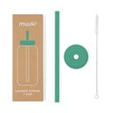 Silikonska slamica s čistilno krtačko in pokrovom Frosted Green – Muuki