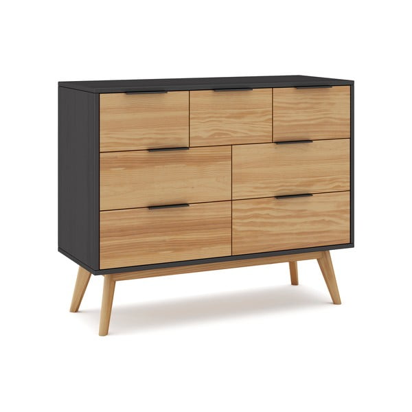 Črna/naravna nizka komoda iz masivnega bora 120x83 cm Lavis – Marckeric-image-4