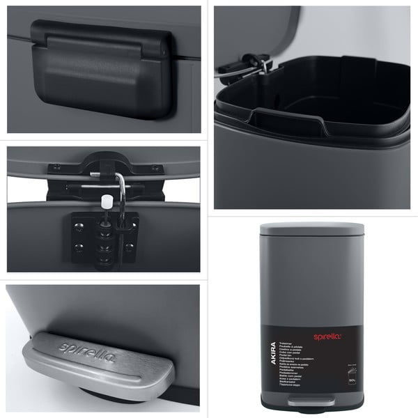 Temno siv jeklen koš za smeti s pedalom 50 l Akira – Spirella-image-4