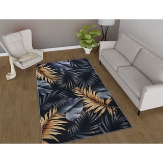 Temno moder/zlat pralen tekač 80x200 cm Midnight Leaves – Vitaus