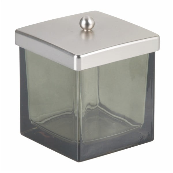 Dimno siva steklena kopalniška škatla s pokrovom za vatirane palčke InterDesign
