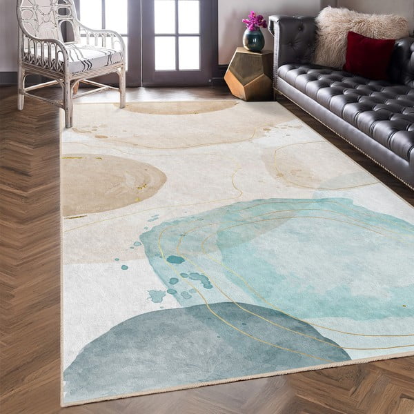 Kremno bela/turkizna pralna preproga 160x230 cm Puddle – Mila Home-image-2