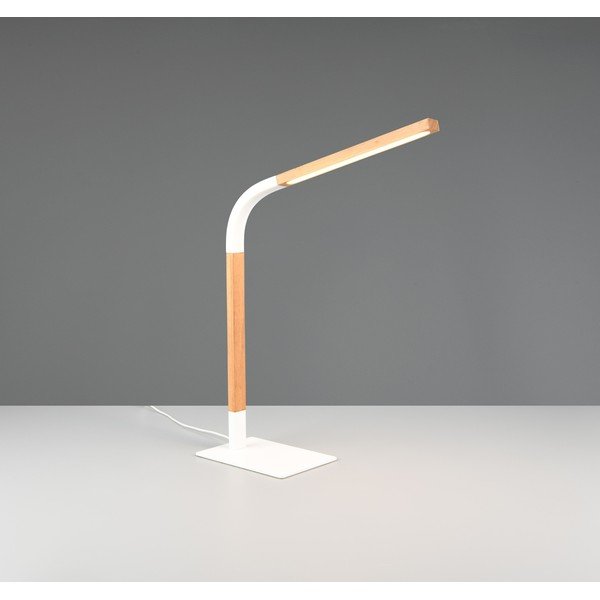Bela/naravna LED zatemnitvena namizna svetilka z lesenim senčnikom (višina 73,5 cm) Norris – Trio-image-1