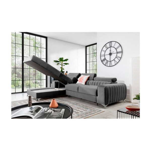 Siva žametna raztegljiva/s prostorom za shranjevanje kotna sedežna garnitura (levi kot/z ležalnikom) Grayson – ELTAP-image-3