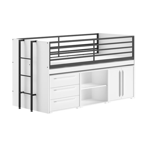 Bela dvignjena otroška postelja s prostorom za shranjevanje z letvenim dnom 90x200 cm Sam – Vipack