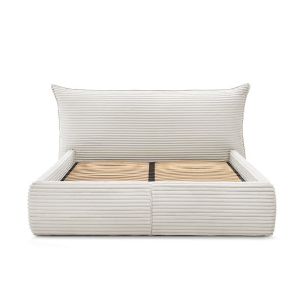 Kremno bela oblazinjena zakonska postelja s prostorom za shranjevanje z letvenim dnom 160x200 cm Jade – Bobochic Paris-image-3