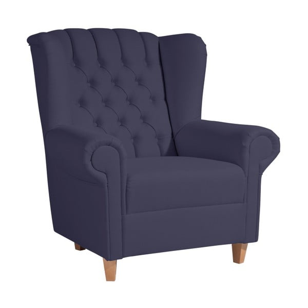 Max Winzer Vary Leather Dark Blue Eared Leather Armchair