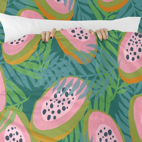 Zelena/rožnata enojna prevleka za odejo 140x200 cm Papaya – Aware-image-4