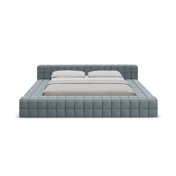 Svetlo modra oblazinjena zakonska postelja z letvenim dnom 160x200 cm Akela – Makamii-image-3