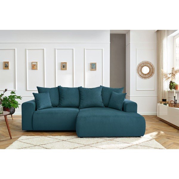 Modra žametna kotna sedežna garnitura Enjoy – Bobochic Paris-image-1