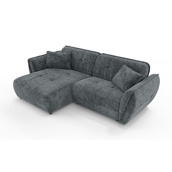 Temno siva kotna sedežna garnitura iz šenilje (levi kot/z ležalnikom) Nelia – Ropez-image-2