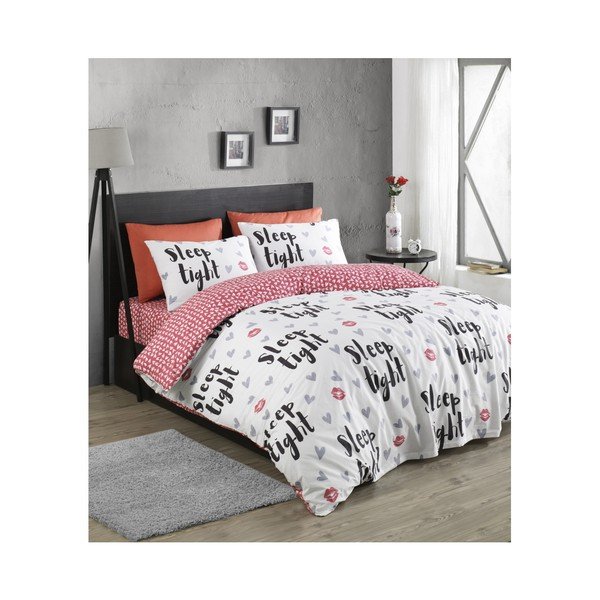 Bombažna posteljna rjuha Ranforce Mijolnir SleepTight Fuchsia & White, 140 x 200 cm-image-1