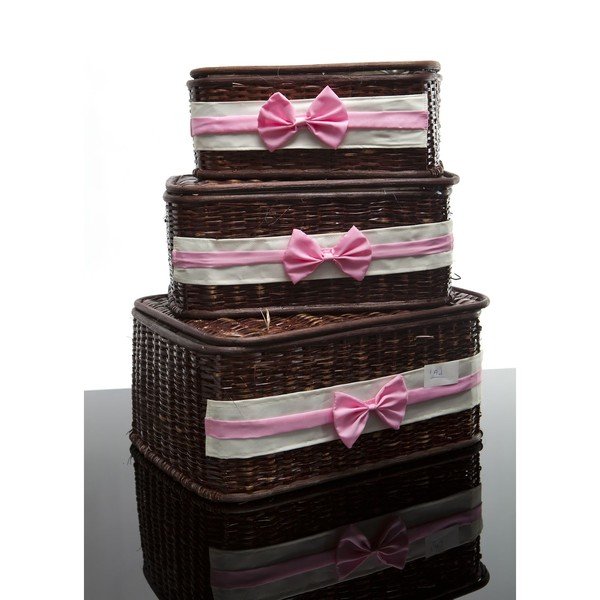 Komplet treh košar z rožnatim lokom