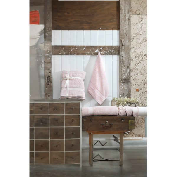 Svetlo rožnati frotirni bombažni komplet brisač 2 ks – Foutastic-image-2