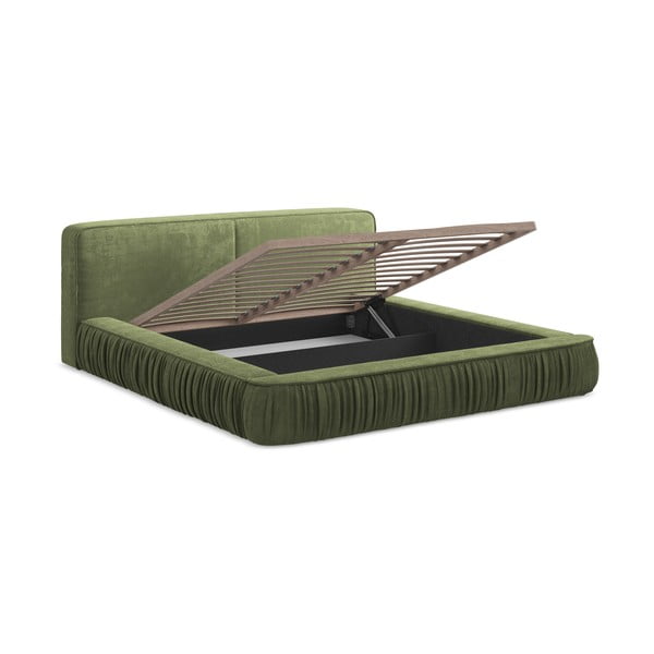 Zelena oblazinjena zakonska postelja z odlagalnim prostorom z rešetko 180x200 cm Keoni - Makamii-image-2