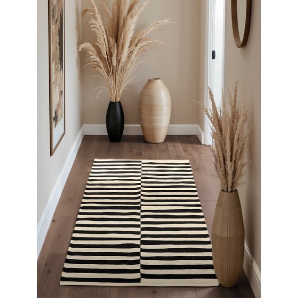 Črn/bel obojestranski ročno tkan volnen tekač 80x200 cm Donna – Hanse Home-image-1