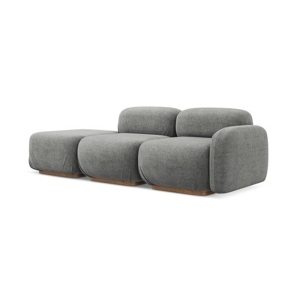 Siv ležalnik iz tkanine bouclé (levi kot) Ailani – Makamii-image-1