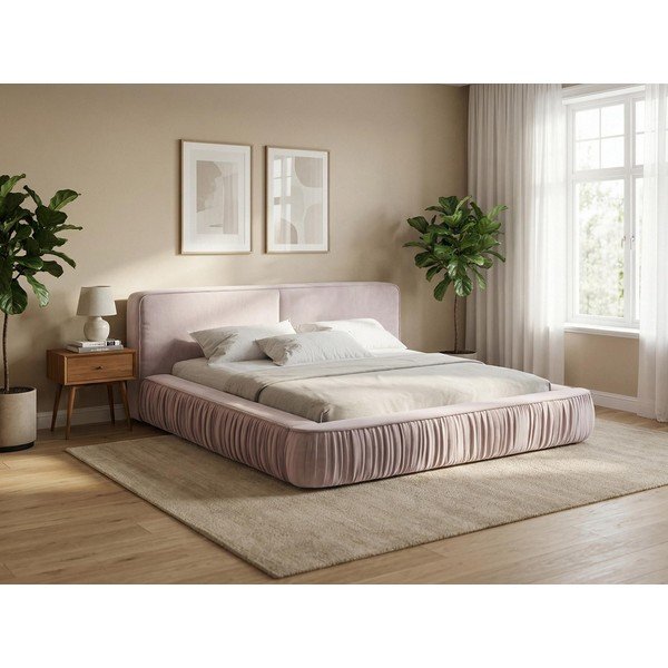 Rumena oblazinjena zakonska postelja z odlagalnim prostorom z rešetko 140x200 cm Keoni - Makamii-image-1