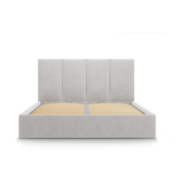 Svetlo siva žametna zakonska postelja Mazzini Beds Juniper, 160 x 200 cm-image-2