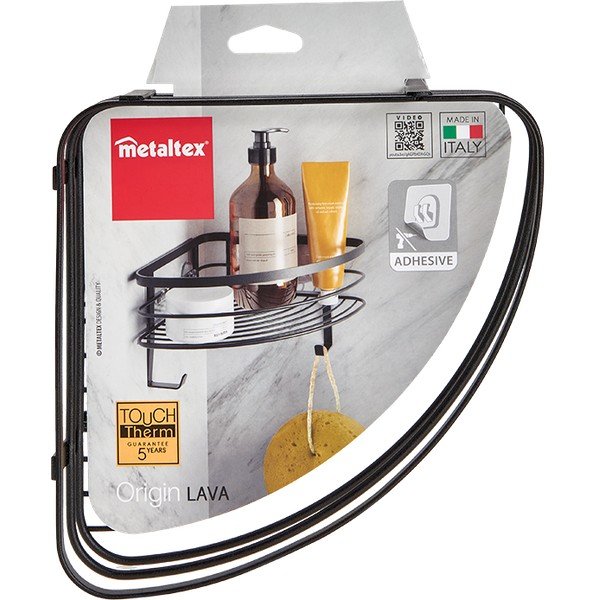 Črna stenska kotna kopalniška polica Metaltex Origin-image-3