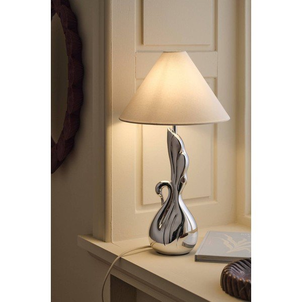 Bela/v srebrni barvi iz poliresina namizna svetilka (višina 53 cm) Swan – Ellos Home-image-1