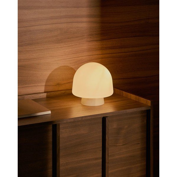 Sivo-bež namizna svetilka s steklenim senčilom (višina 20 cm) Reig – Kave Home-image-1