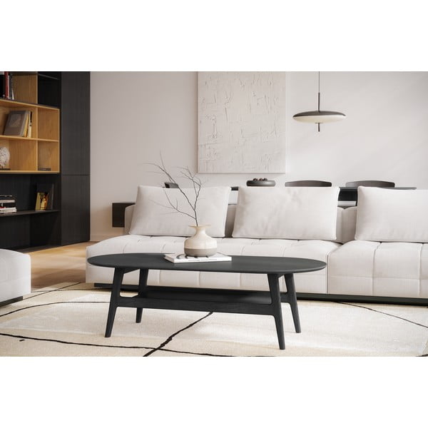 Črna mizica v hrastovem dekorju 60x130 cm Curved – Woodman-image-1