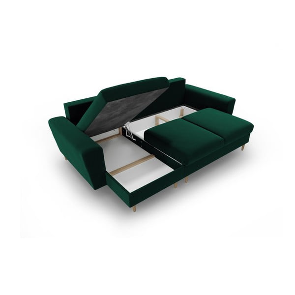 Zelena žametna raztegljiva kotna sedežna garnitura s prostorom za shranjevanje Kyoto – Cosmopolitan Design-image-3