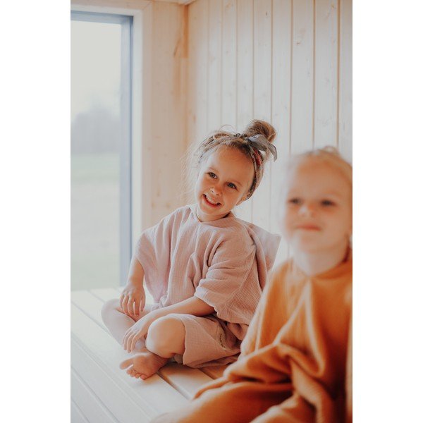 Rožnat otroški pončo iz muslina velikosti M – Malomi Kids-image-3